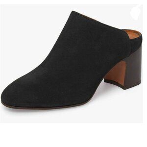 YDN Black Chunky Mid Heels Slide Mule Clogs Dressy Slip On Closed Toe Pumps